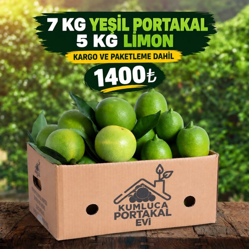 7 KG Yeşil Portakal + 5 KG Limon – 12 KG Taze Narenciye Paketi